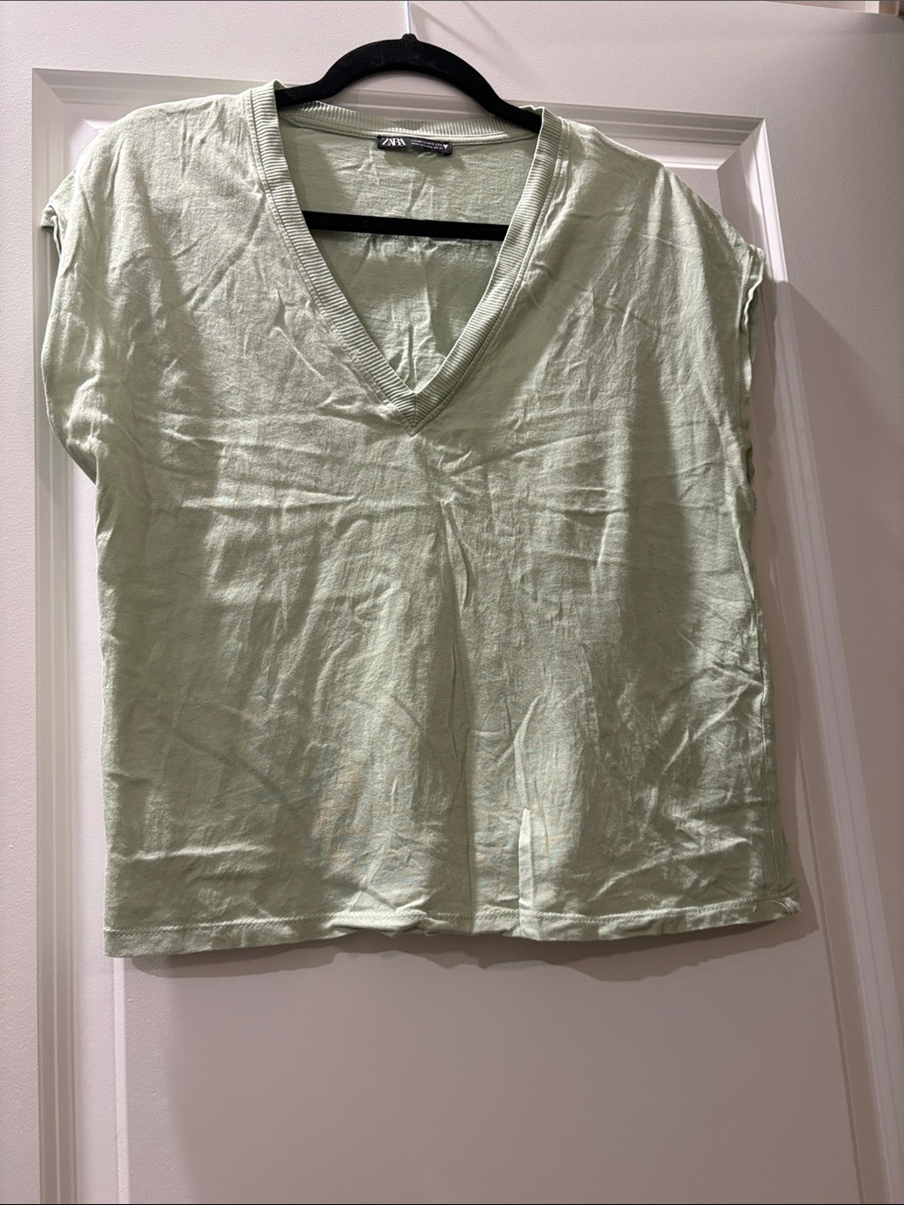 ZARA Pastel Mint V-Neck Short Sleeve Tee